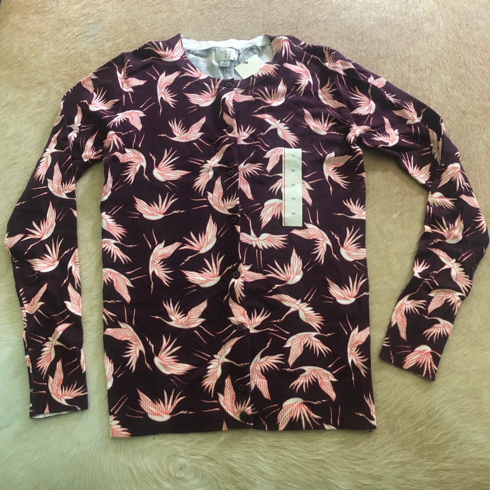 NWT A New Day xs Cardi flying cranes in purple pink white